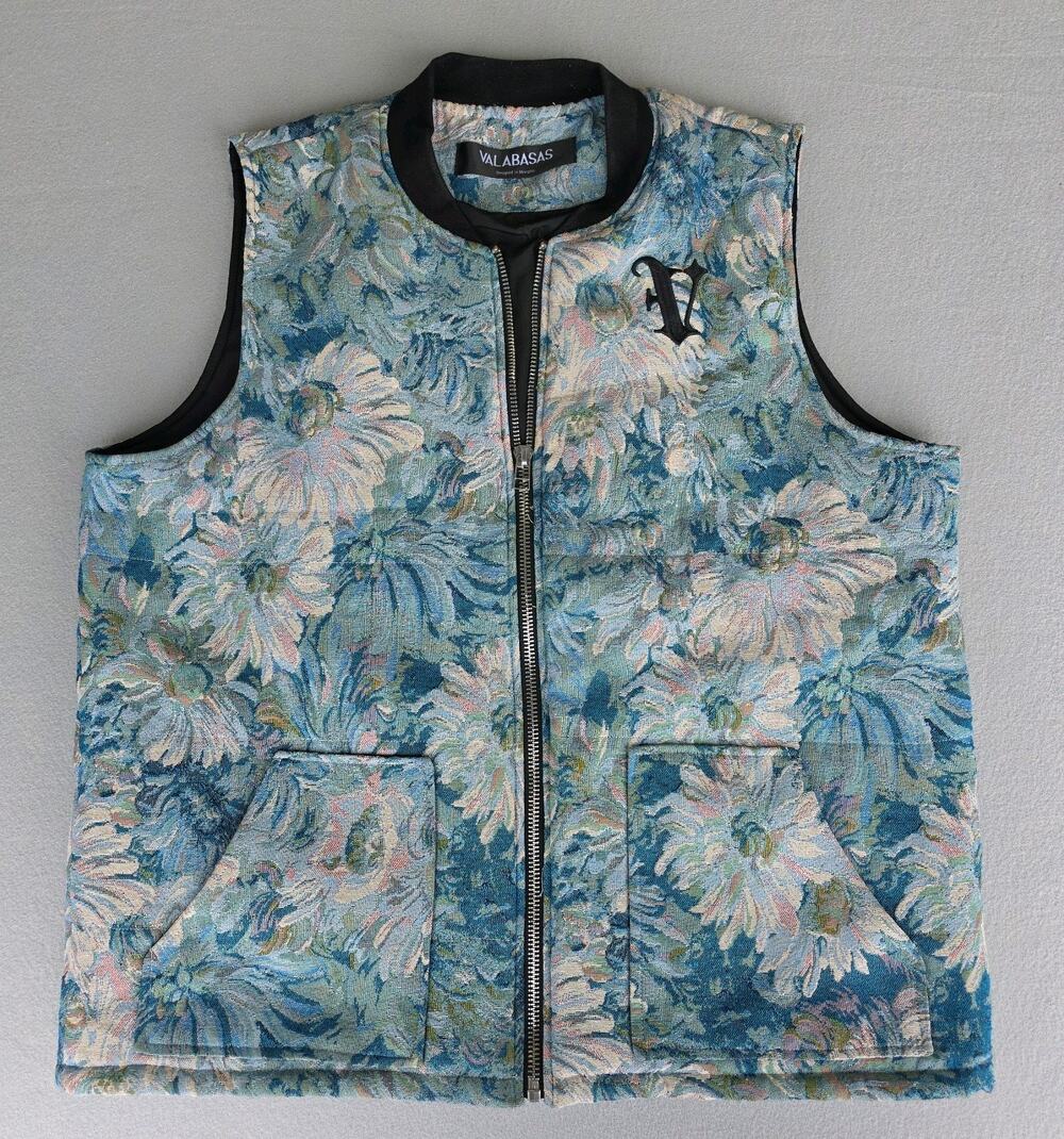 VALABASAS Floral Zip Vest in Teal & Cream Men’s Size XL, Embroidered Logo